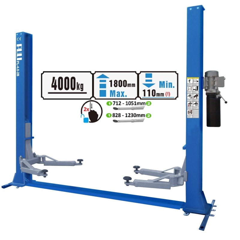 Hidraulinis dviejų kolonų keltuvas su mechaniniais saugumo fiksatoriais, (su pagrindu), 4.0t PL402BP
